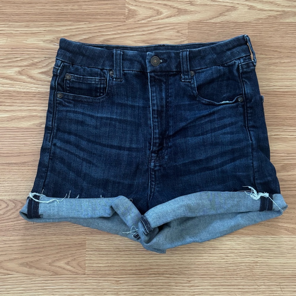 American Eagle Stretch Curvy Super High Rise Shortie Dark Denim Shorts Size 8